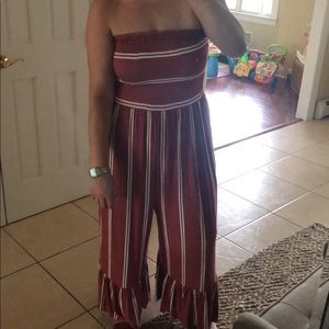 B.P Smocked Ruffle Hem Jumpsuit